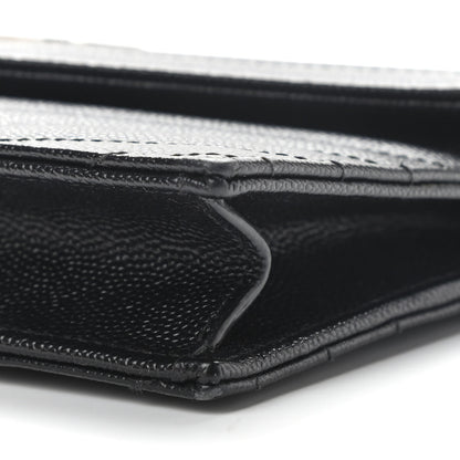 Saint Laurent Grain De Poudre Matelasse Chevron Monogram Envelope Chain Wallet Black 9 of 10