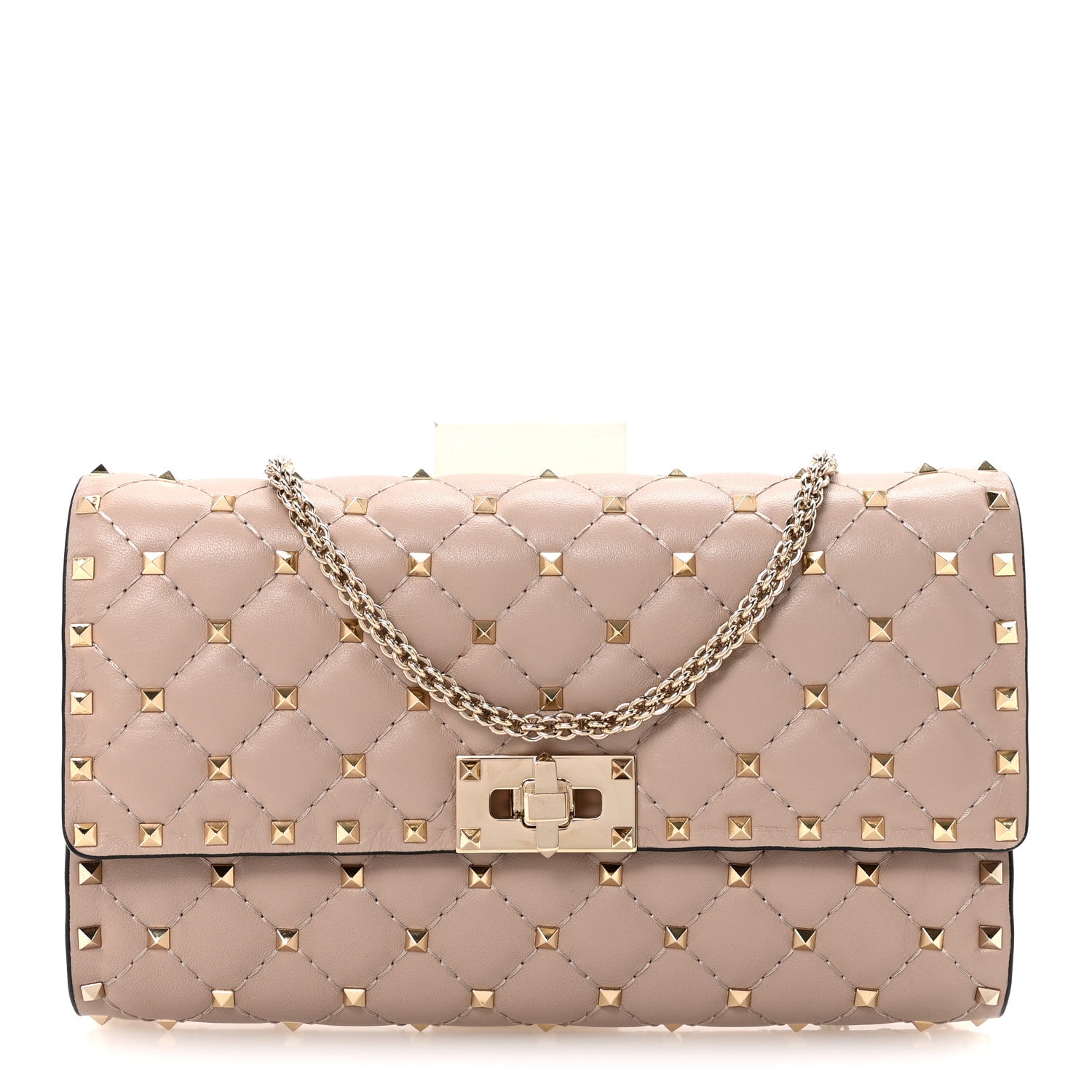 Valentino Garavani Lambskin Rockstud Spike Wallet on Chain Poudre 1 of 9