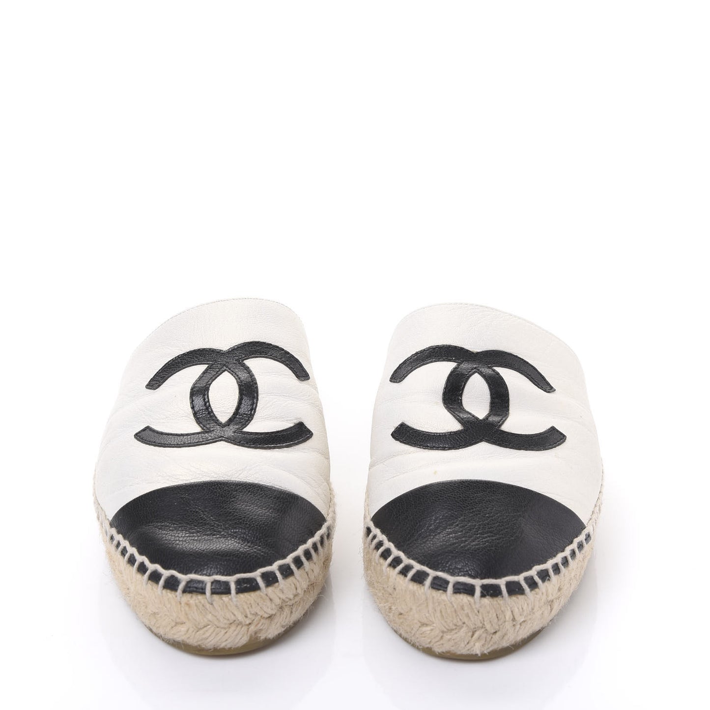 Iridescent Goatskin CC Espadrille Mules 36 Ivory Black