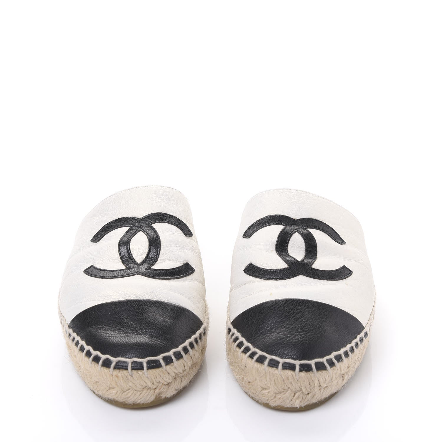Chanel Iridescent Goatskin CC Espadrille Mules 36 Ivory Black 2 of 9