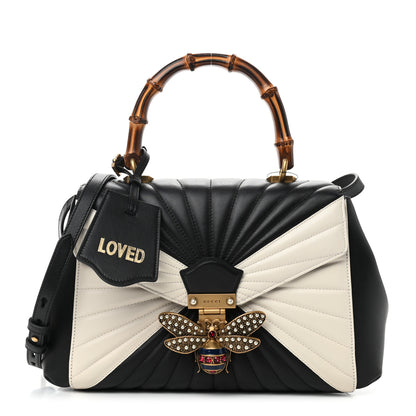Gucci Calfskin Bamboo Trapuntata Queen Margaret Top Handle Bag Mystic White Black 1 of 9