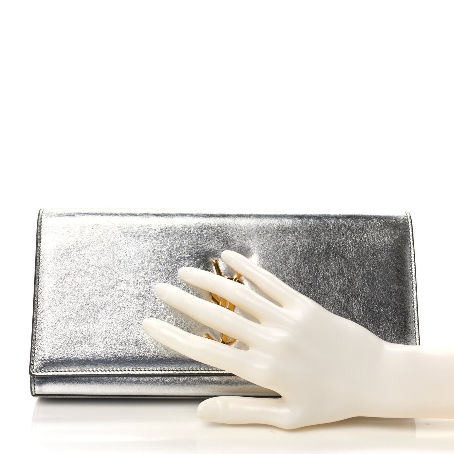 Metallic Calfskin Classic Monogram Cassandre Clutch Silver