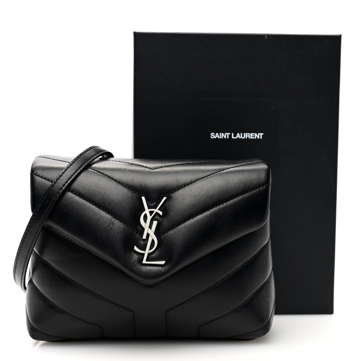 Calfskin Y Quilted Monogram Toy Loulou Crossbody Bag Black