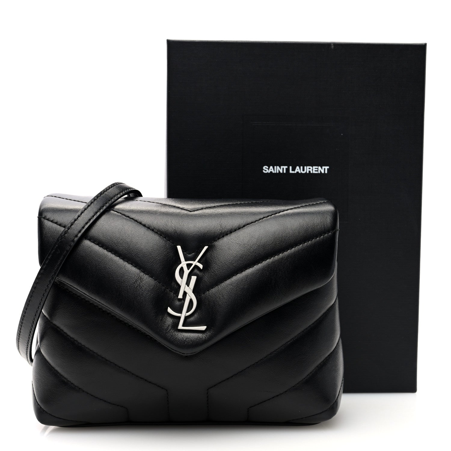 Saint Laurent Calfskin Y Quilted Monogram Toy Loulou Crossbody Bag Black 10 of 10