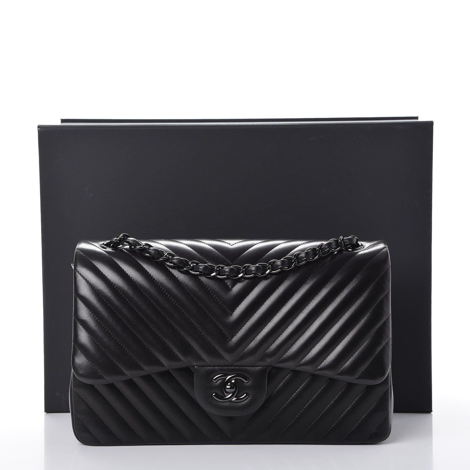 Chanel Lambskin Chevron Quilted Jumbo Double Flap So Black 9 of 9