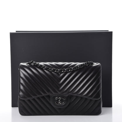 Chanel Lambskin Chevron Quilted Jumbo Double Flap So Black 9 of 9