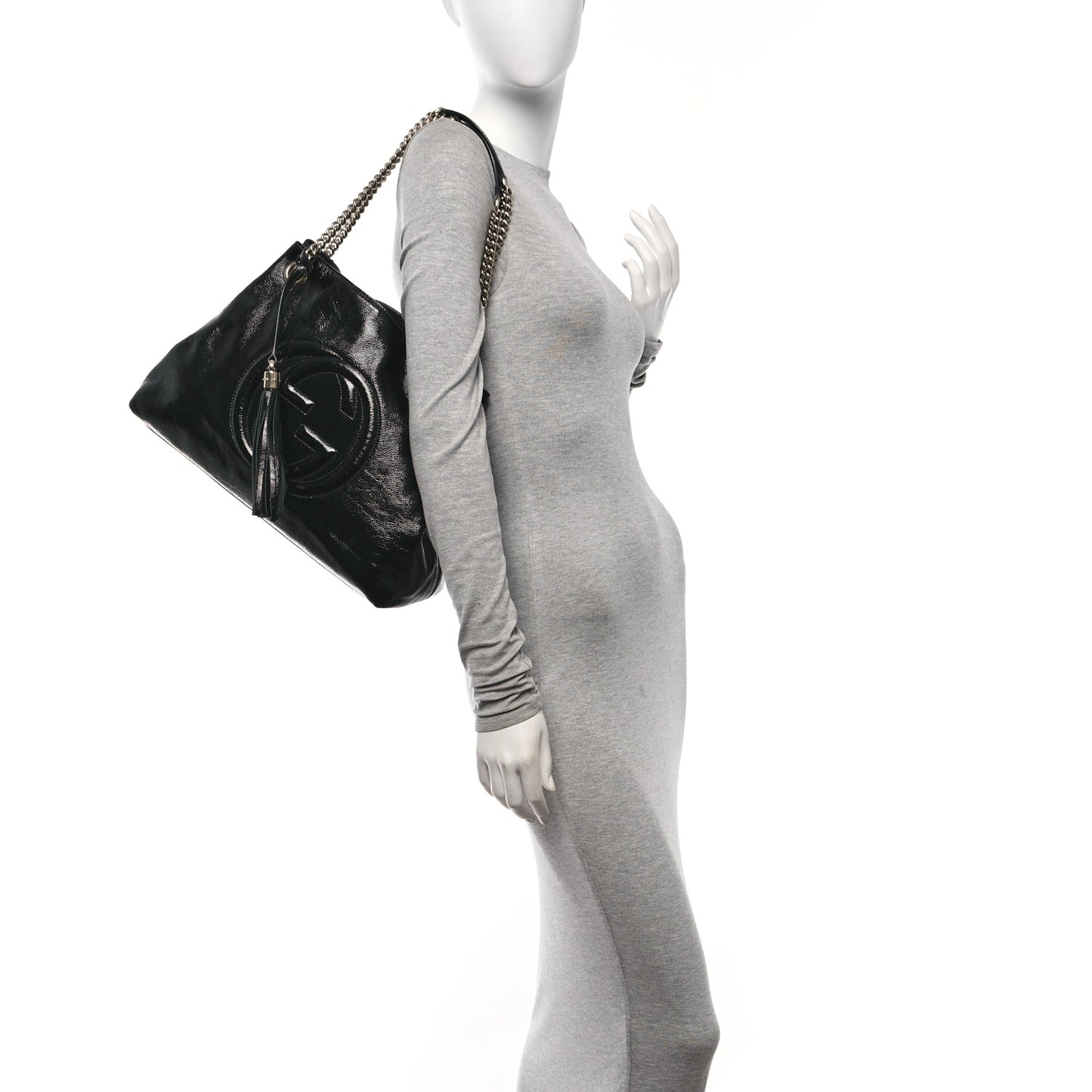 Patent Medium Soho Chain Shoulder Bag Black