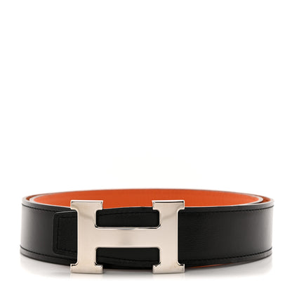Hermes Box Togo 32mm H Belt 85/34 Black Orange 1 of 7