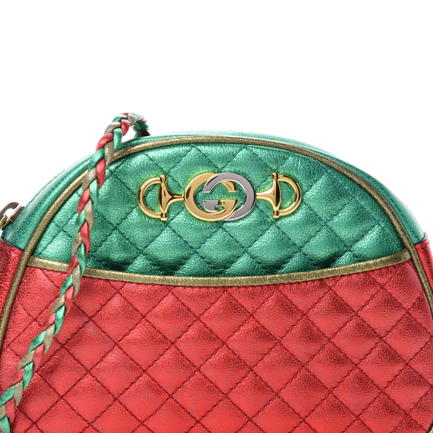 Gucci Laminated Nappa Trapuntata Mini Zumi Dome Shoulder Bag Rosso Jasmine Green Rame 10 of 10