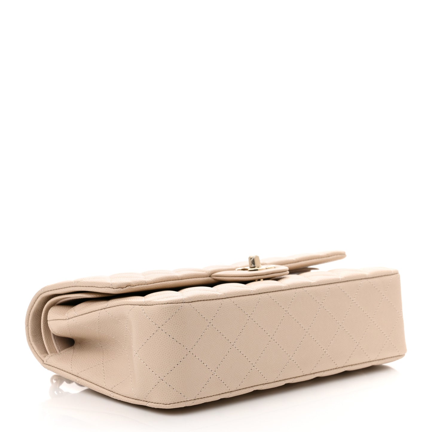 Caviar Quilted Medium Double Flap Light Beige