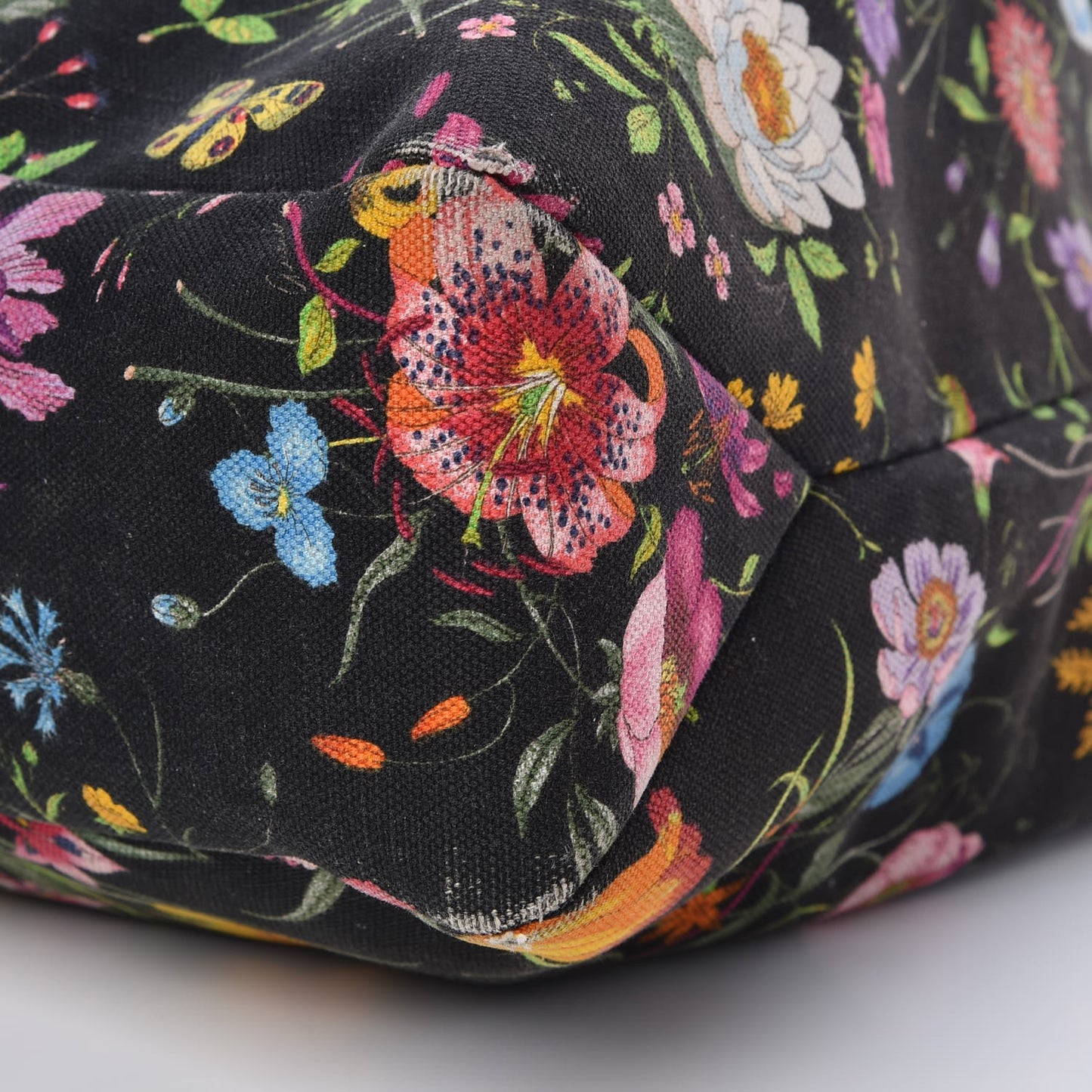 Canvas Flora Floral Large Horsebit Chain Hobo Black