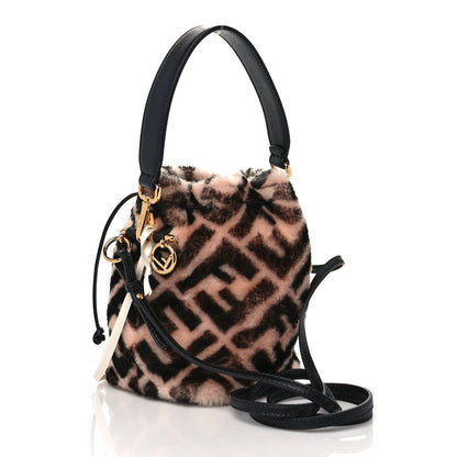 Fendi Shearling F is Fendi Macro FF 1974 Diagonal Mini Mon Tresor Bucket Bag Light Rose Black 3 of 10