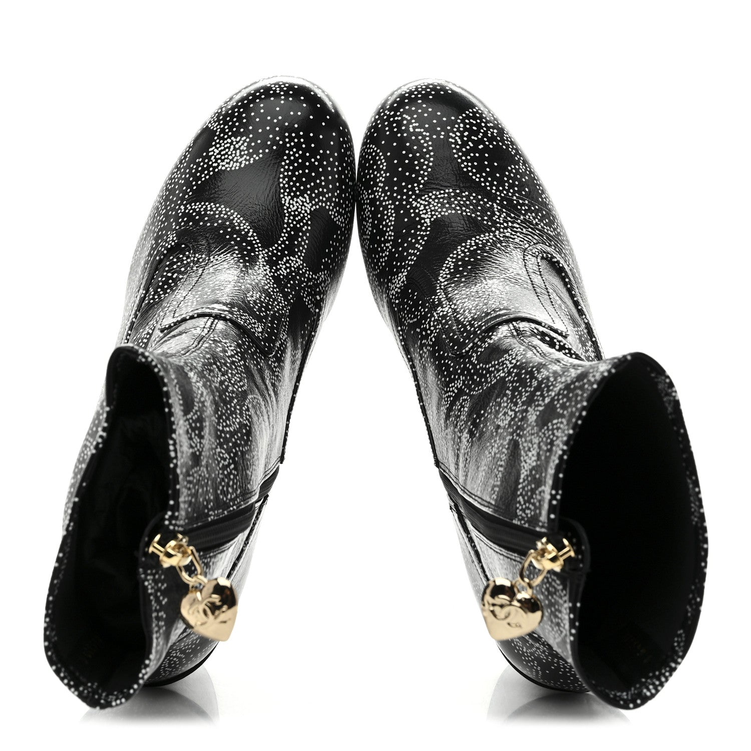 Chanel Calfskin Camellia Printed Ankle Boots 38 Black White 2 of 9