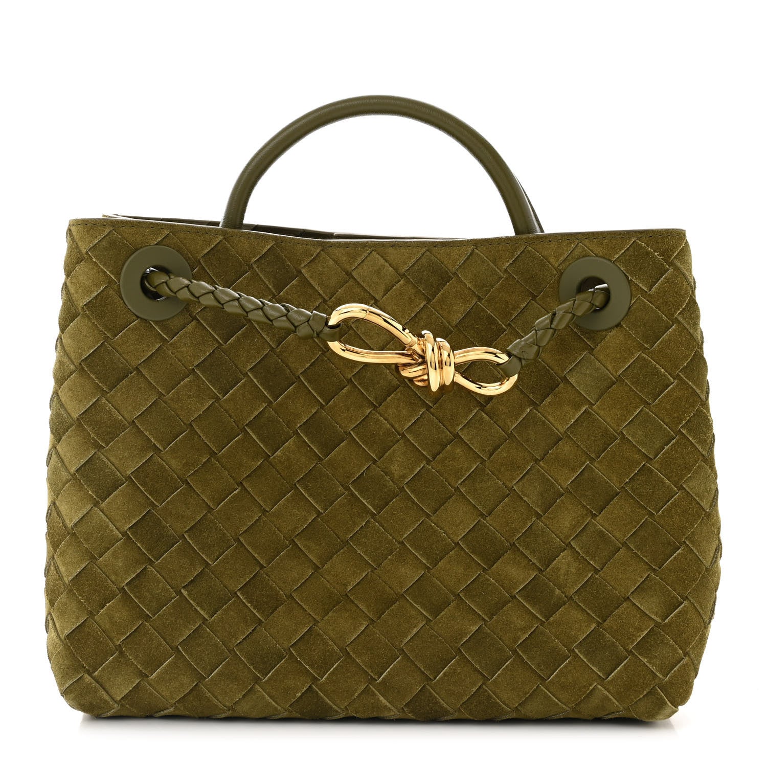 Bottega Veneta Suede Intrecciato Small Andiamo Shoulder Bag Olive Oil 1 of 9