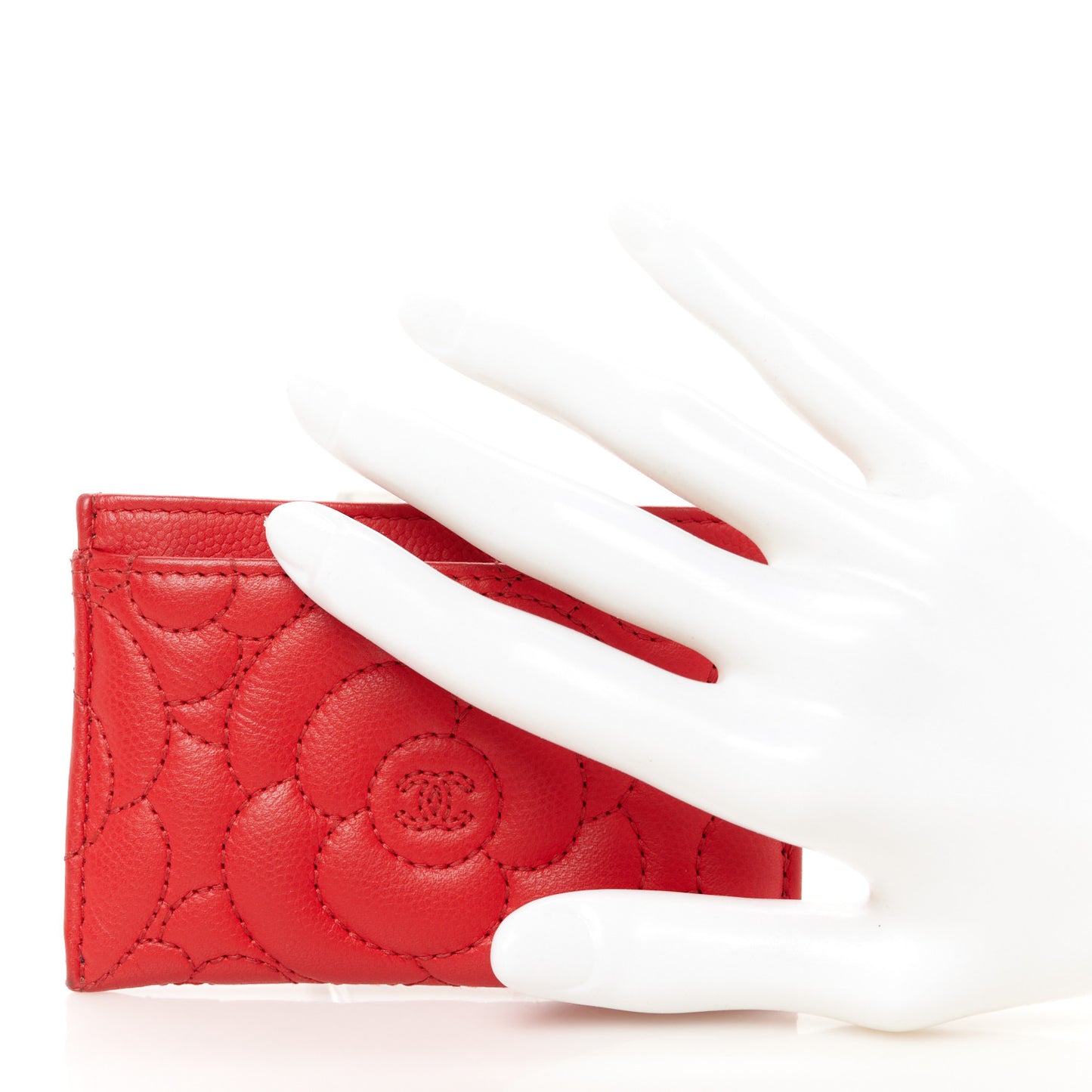 Caviar Camellia Embossed Card Holder Red