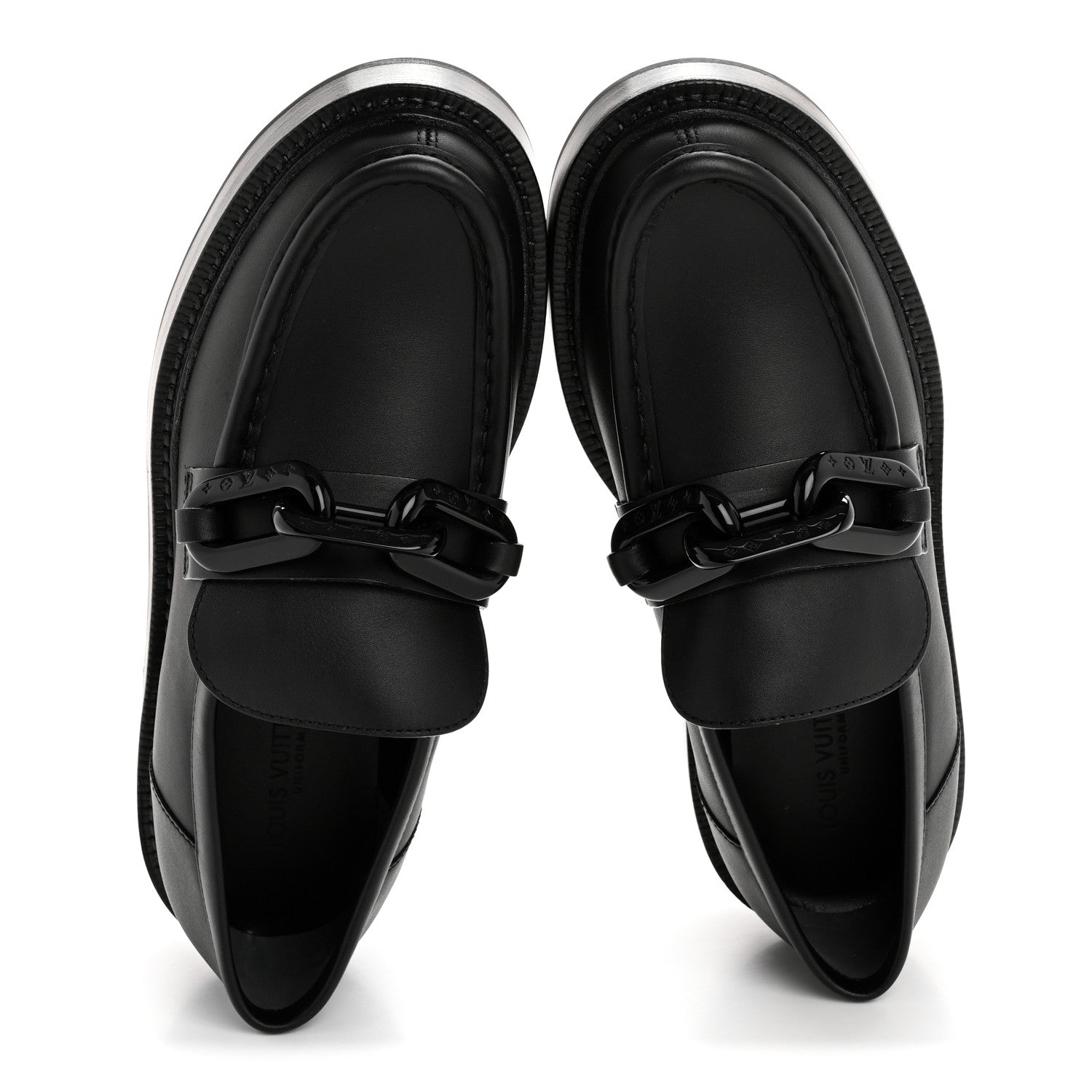 Louis Vuitton Calfskin Oversized Chain Academy Loafers 38.5 Black 2 of 10