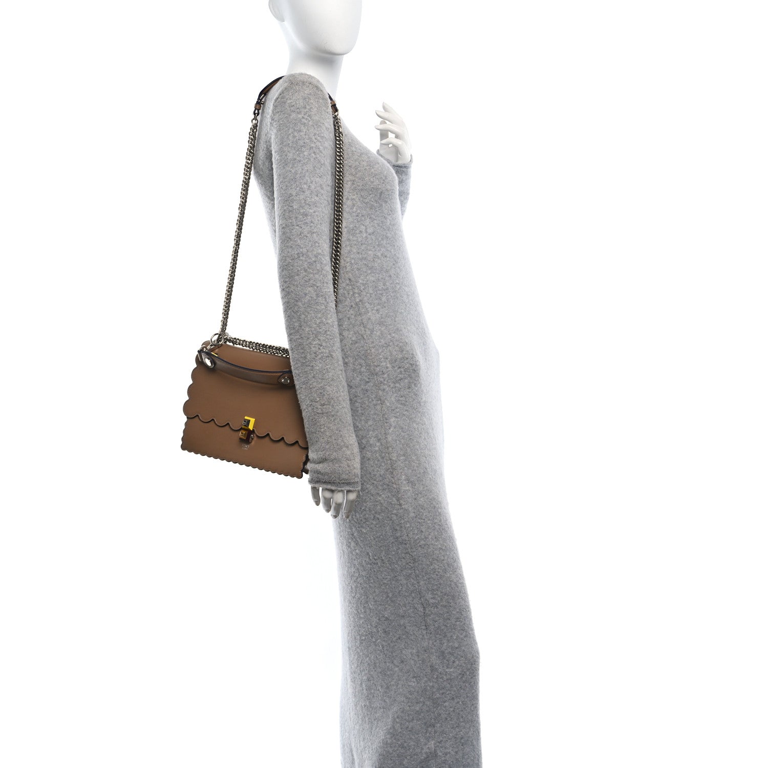 Fendi Vitello Liberty Scalloped Studded Kan I Shoulder Bag Sand 2 of 10