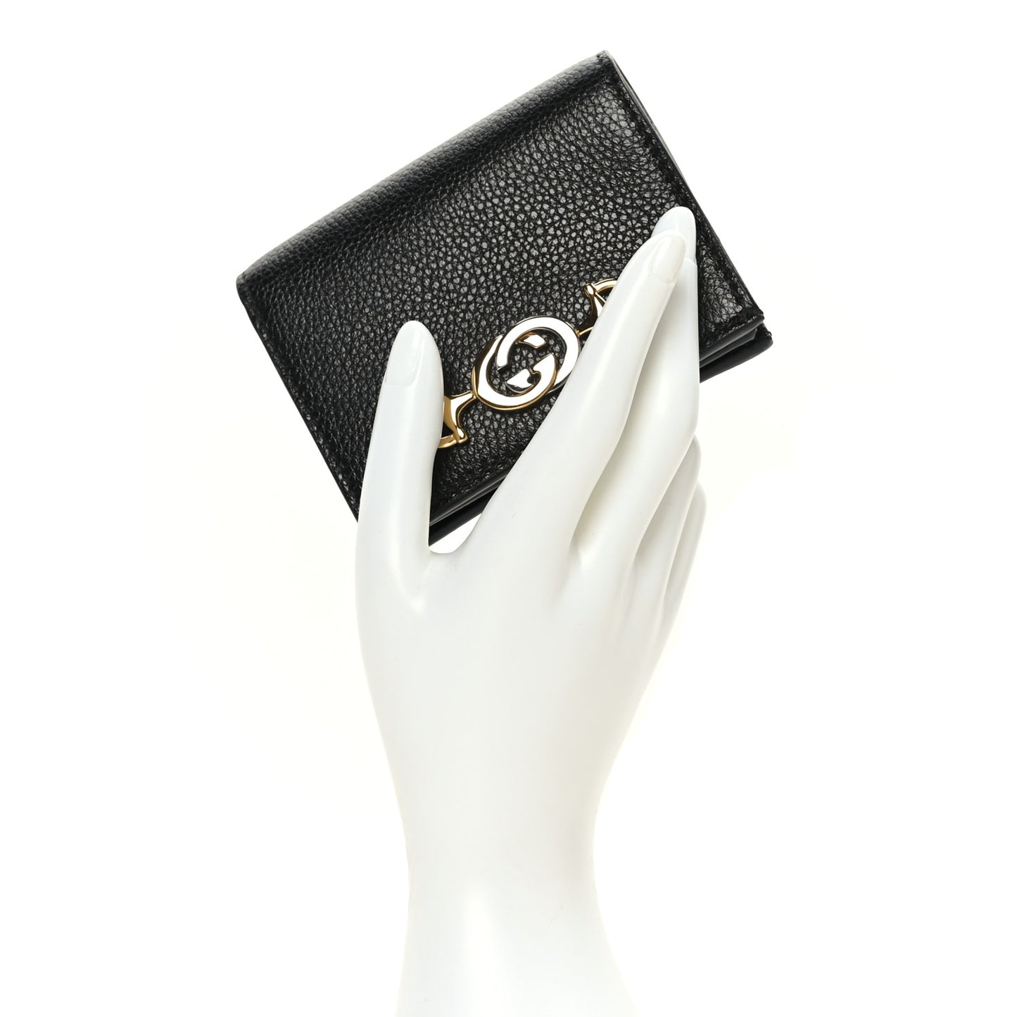 Grainy Calfskin Zumi Chain Card Case Wallet Black