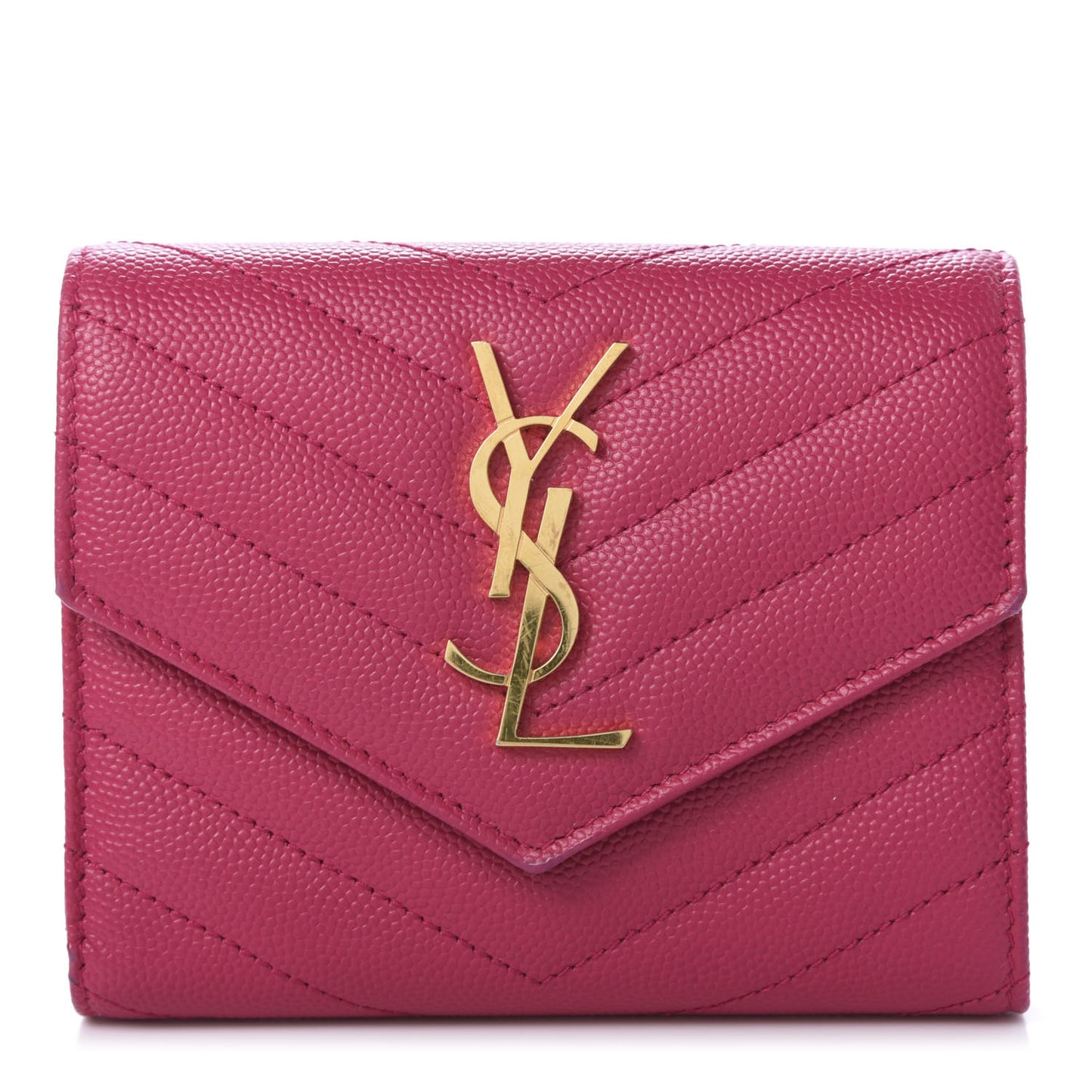 Grain De Poudre Matelasse Chevron Monogram Compact Tri Fold Wallet Bright Pink