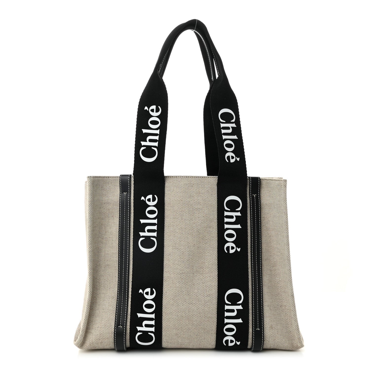 Chloe Cotton Calfskin Medium Woody Ribbon Tote Black Blue 1 of 13