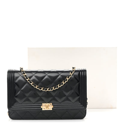 Chanel Glazed Calfskin Quilted Boy Wallet On Chain WOC Black 12 of 12