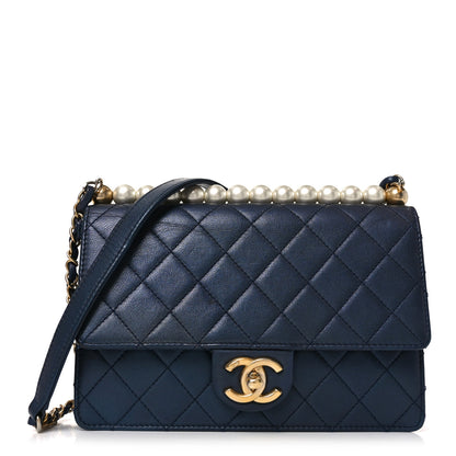 Chanel Iridescent Lambskin Quilted Small Chic Pearls Flap Blue 1 of 10