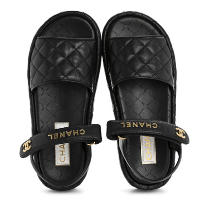 Chanel Lambskin Quilted Dad Sandals 41 Black 2 of 9