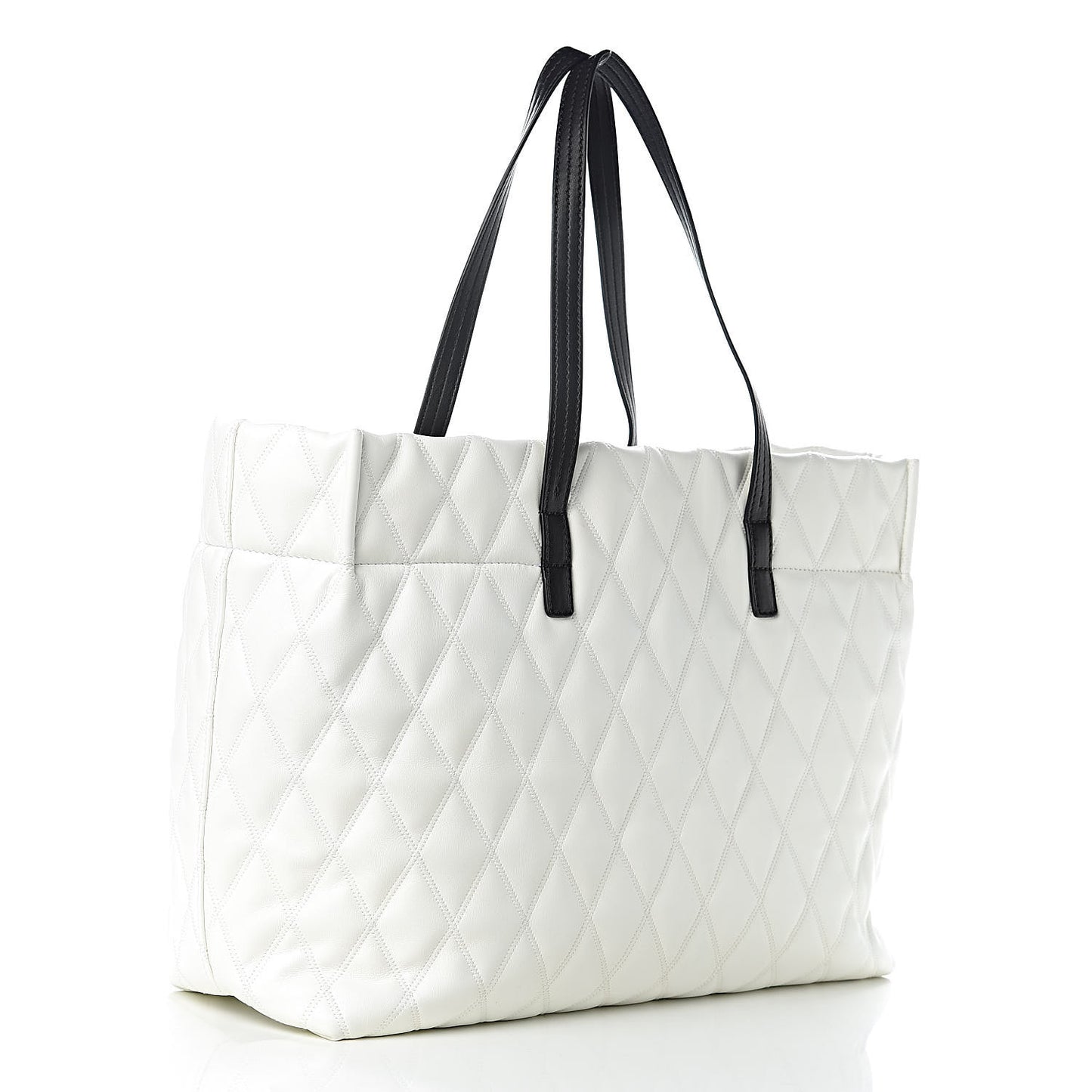 Rubber Effect Canvas Quilted Duo Shopper Tote White