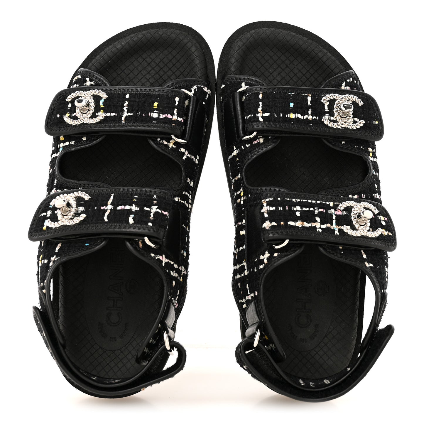Tweed Lambskin Dad Sandals 36 Black Multicolor
