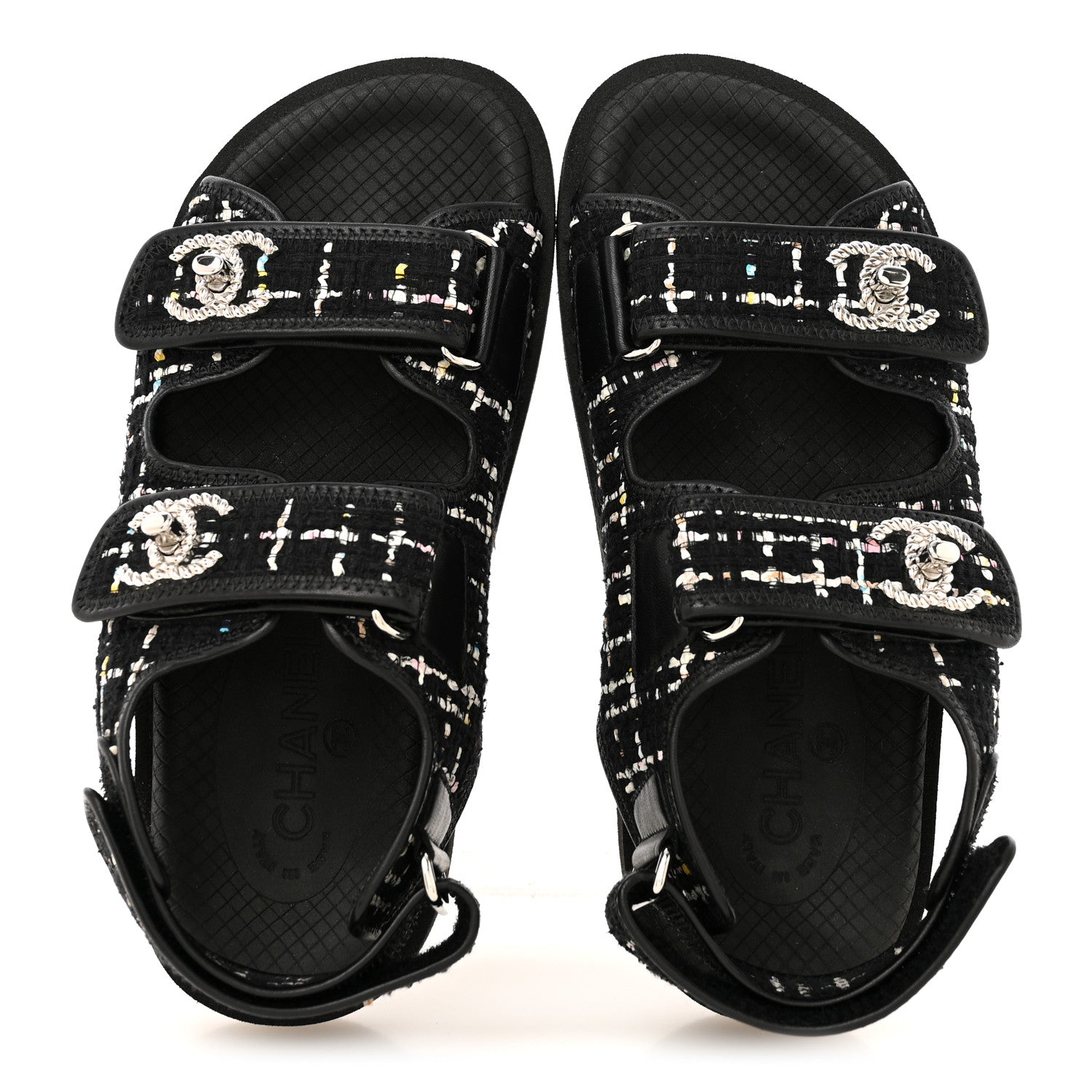 Chanel Tweed Lambskin Dad Sandals 36 Black Multicolor 2 of 9