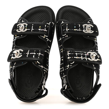 Chanel Tweed Lambskin Dad Sandals 36 Black Multicolor 2 of 9