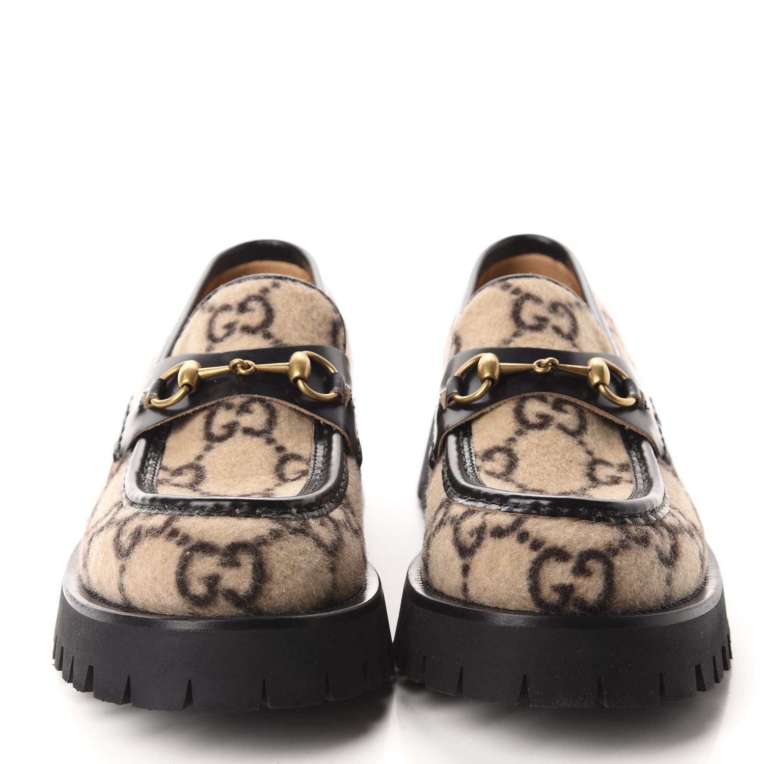 Gucci Covered Wool Cordovan Lux GG Monogram Mens Harald Horsebit Platform Loafers 8.5 Beige Ebony 2 of 10