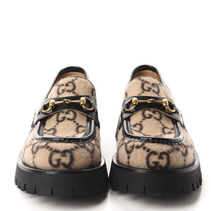 Gucci Covered Wool Cordovan Lux GG Monogram Mens Harald Horsebit Platform Loafers 8.5 Beige Ebony 2 of 10