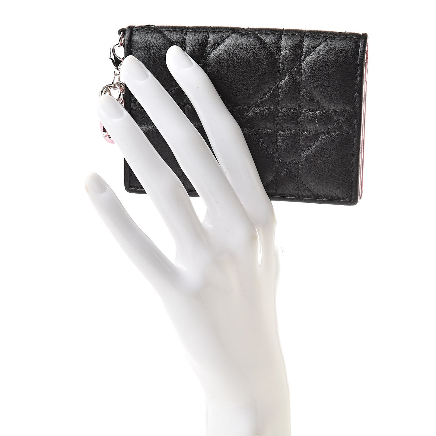 Lambskin Cannage Bi-Color Small Lady Dior Flap Card Holder Black Pink