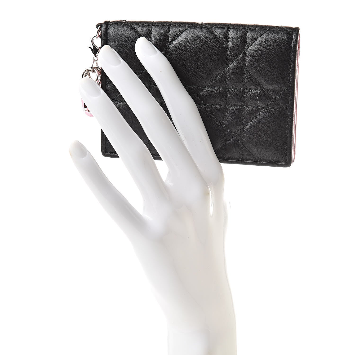 Christian Dior Lambskin Cannage Bi-Color Small Lady Dior Flap Card Holder Black Pink 2 of 8