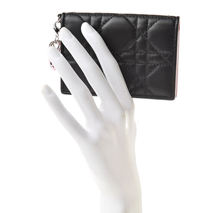 Christian Dior Lambskin Cannage Bi-Color Small Lady Dior Flap Card Holder Black Pink 2 of 8