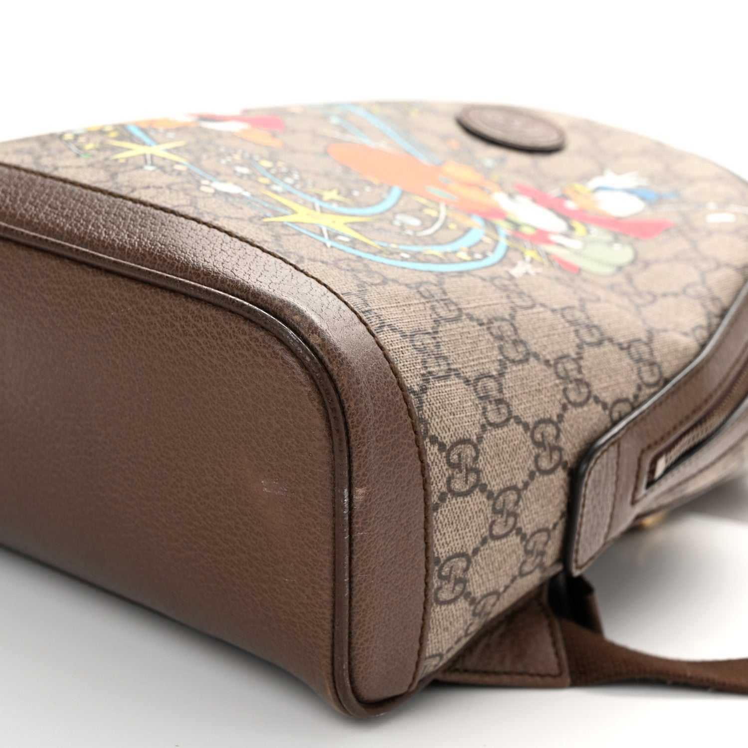 Gucci X DISNEY GG Supreme Monogram Donald Duck Small Interlocking G Dome Backpack Beige Multicolor New Acero 10 of 11