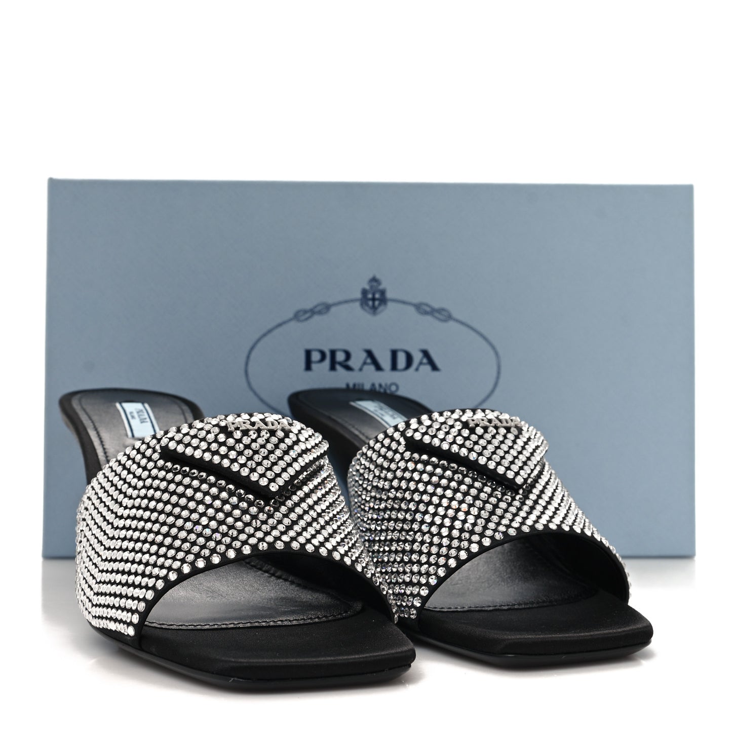 Satin Crystal Logo 65mm Slide Sandals 41 Cristal