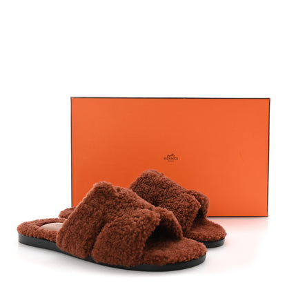 Hermes Woolskin Mens Izmir Sandals 44 Cognac 9 of 9