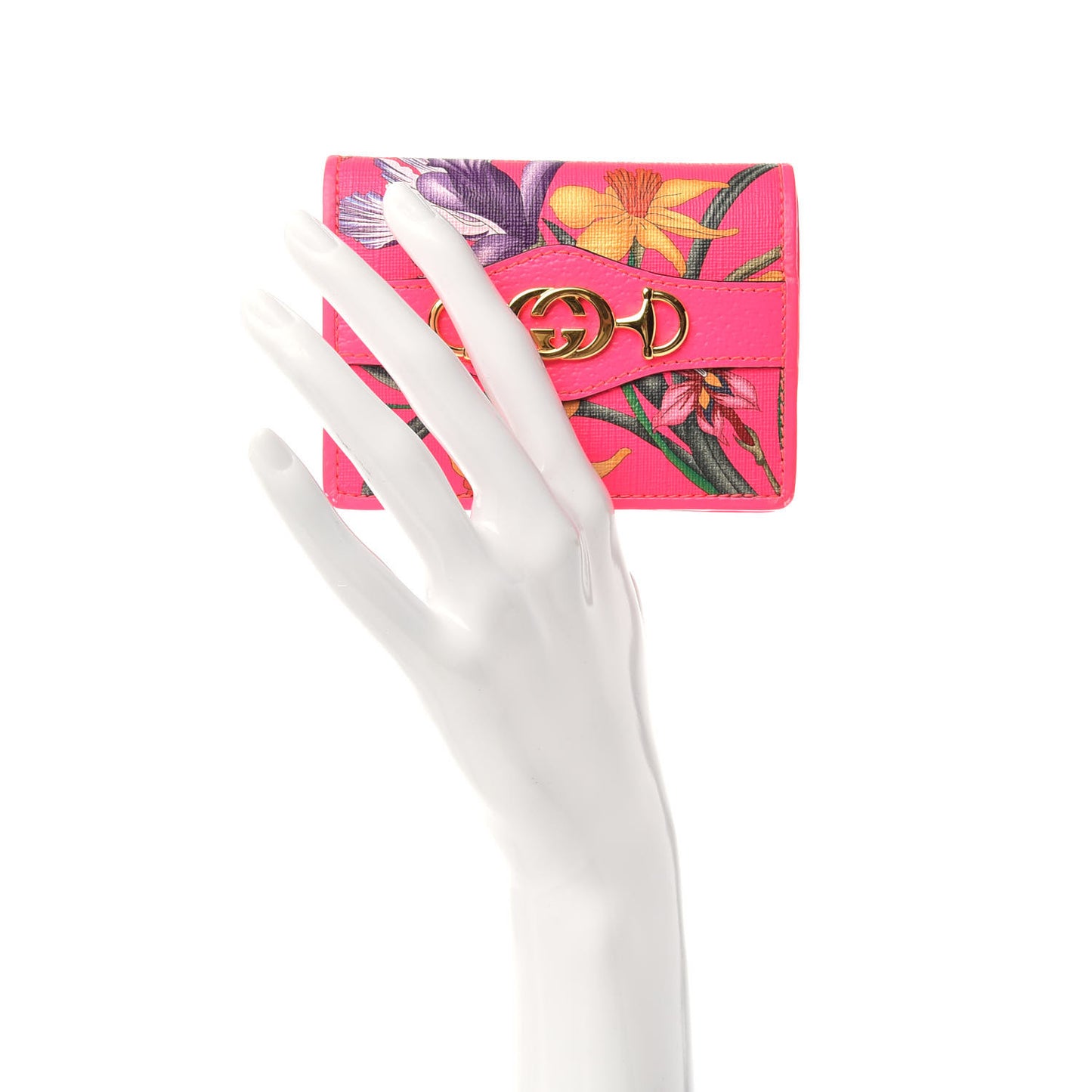 Calfskin Flora Print Zumi Card Case Fuxia Fluo