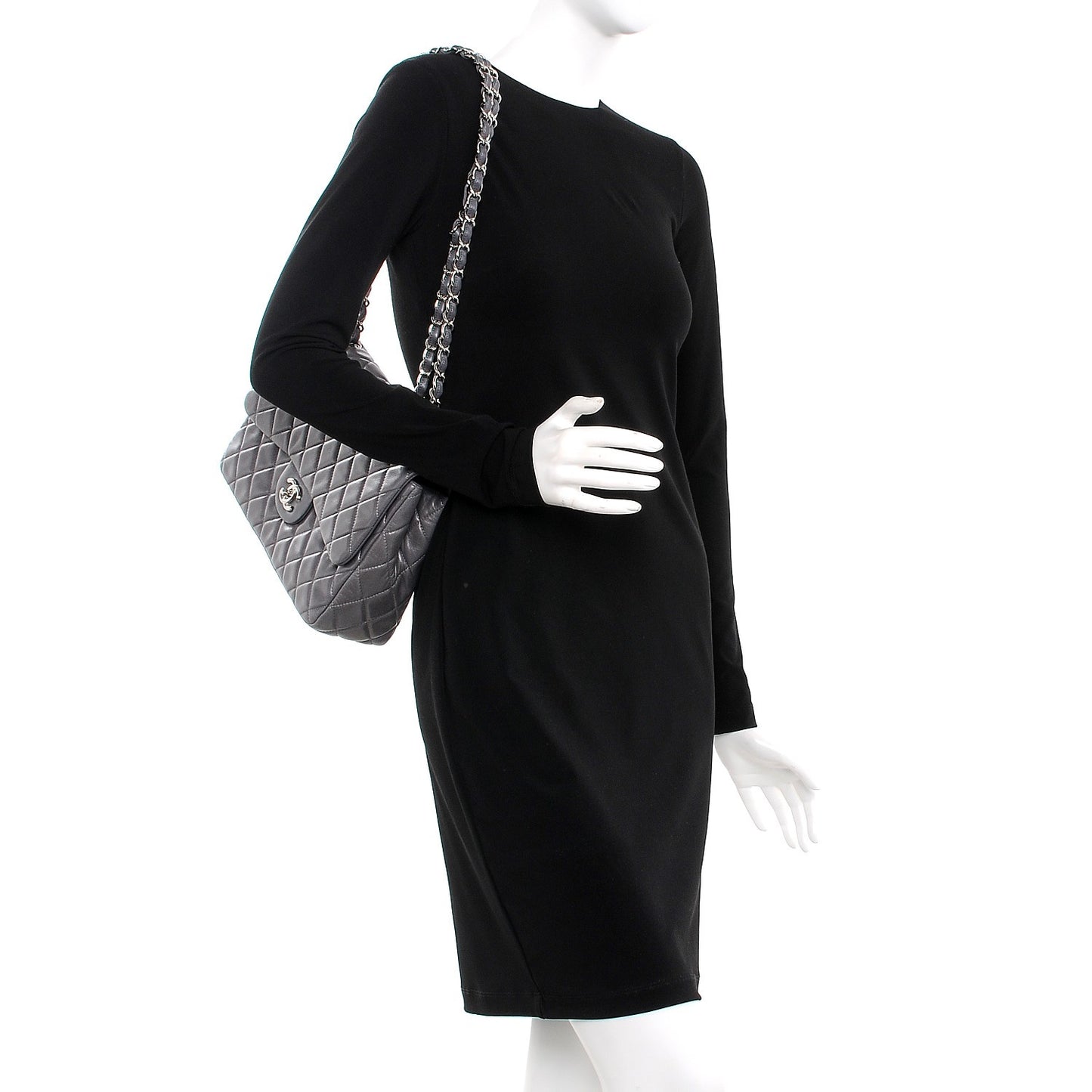 Lambskin Quilted Jumbo Single Flap Dark Grey