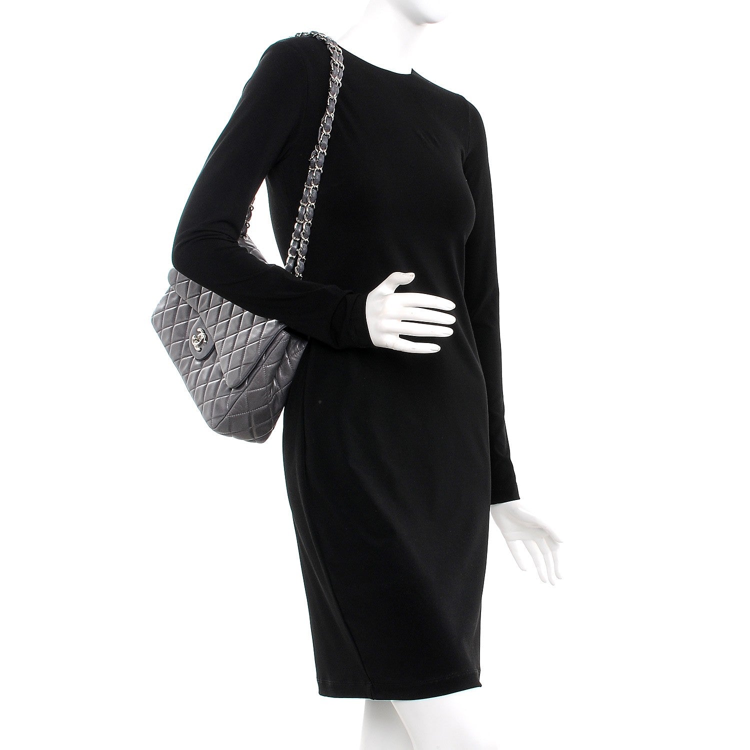 Chanel Lambskin Quilted Jumbo Single Flap Dark Grey 2 of 9