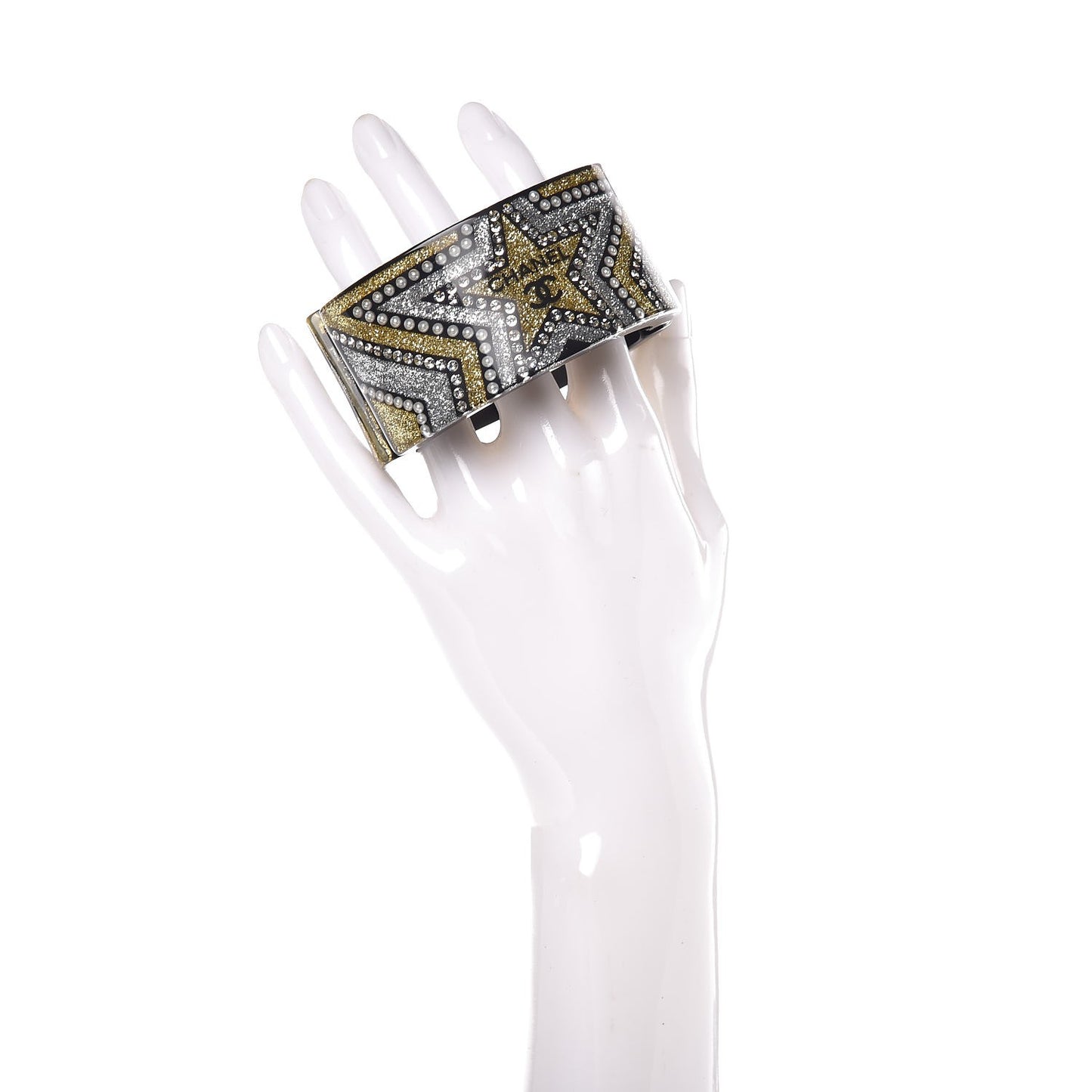 Resin Crystal Pearl Glitter Star CC Cuff Black Silver Gold