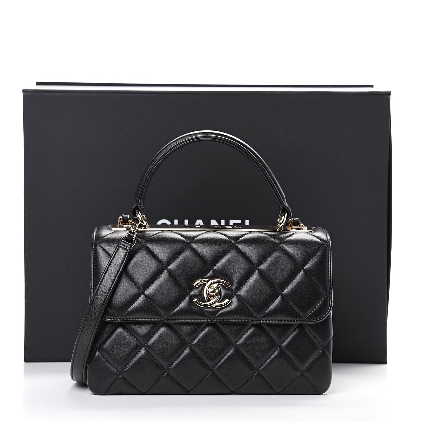 Lambskin Quilted Small Trendy CC Dual Handle Flap Bag Black