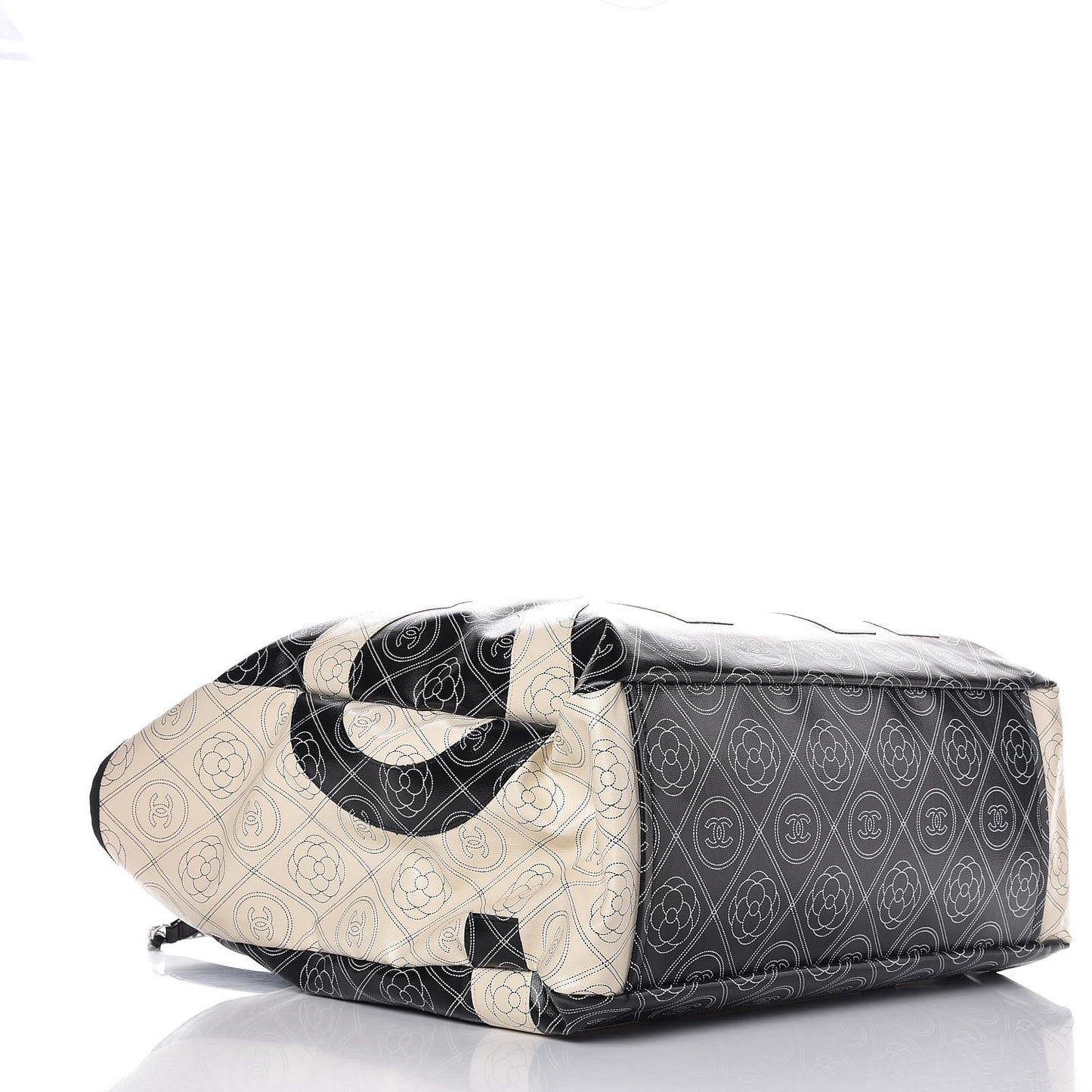 Coated Canvas Camellia Large Shopping Tote Black Beige