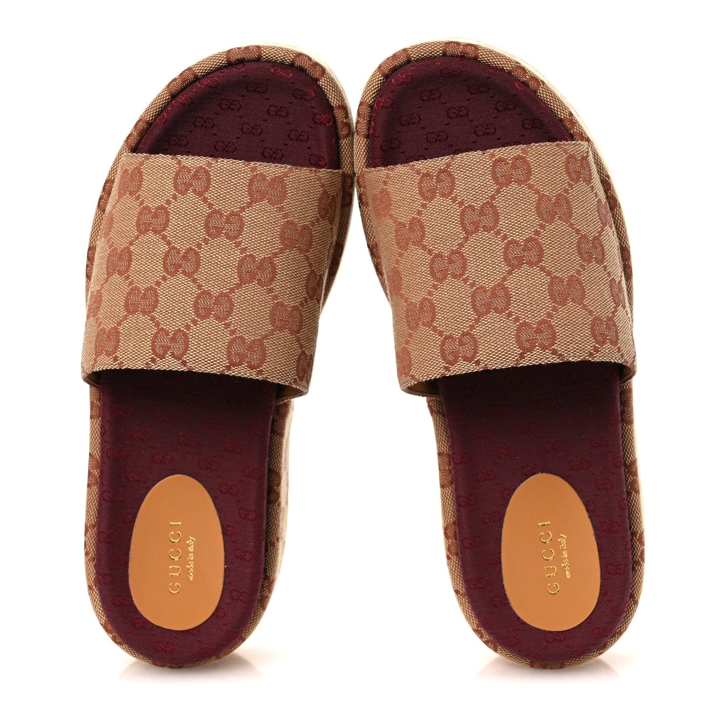 Canvas GG Monogram Angelina Platform Slide Sandals 38 Beige Ruggine