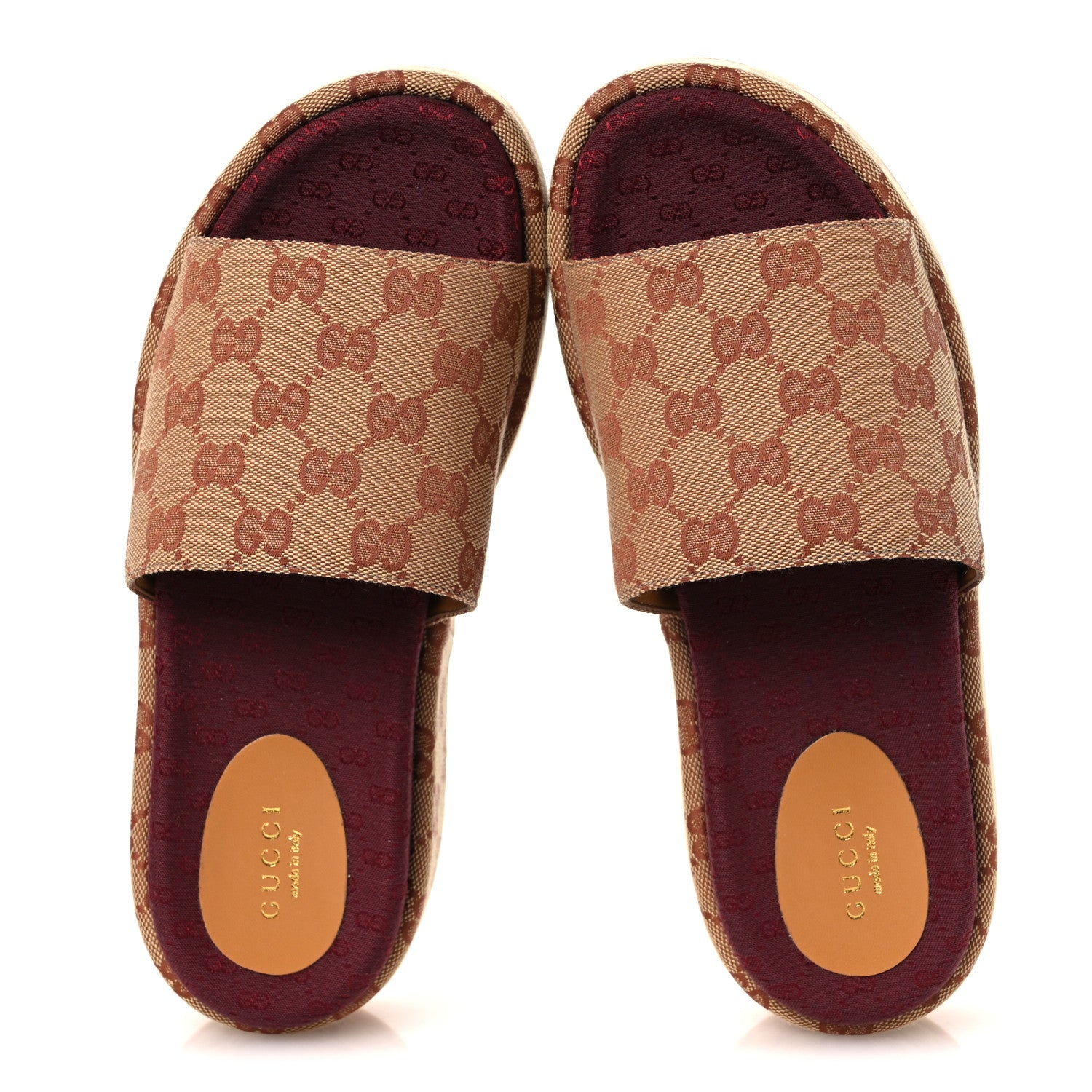 Gucci Canvas GG Monogram Angelina Platform Slide Sandals 38 Beige Ruggine 2 of 11