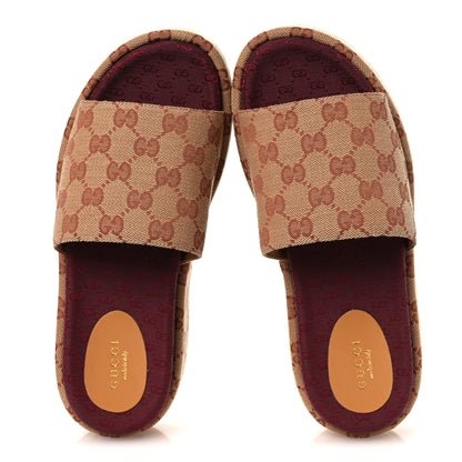 Gucci Canvas GG Monogram Angelina Platform Slide Sandals 38 Beige Ruggine 2 of 11