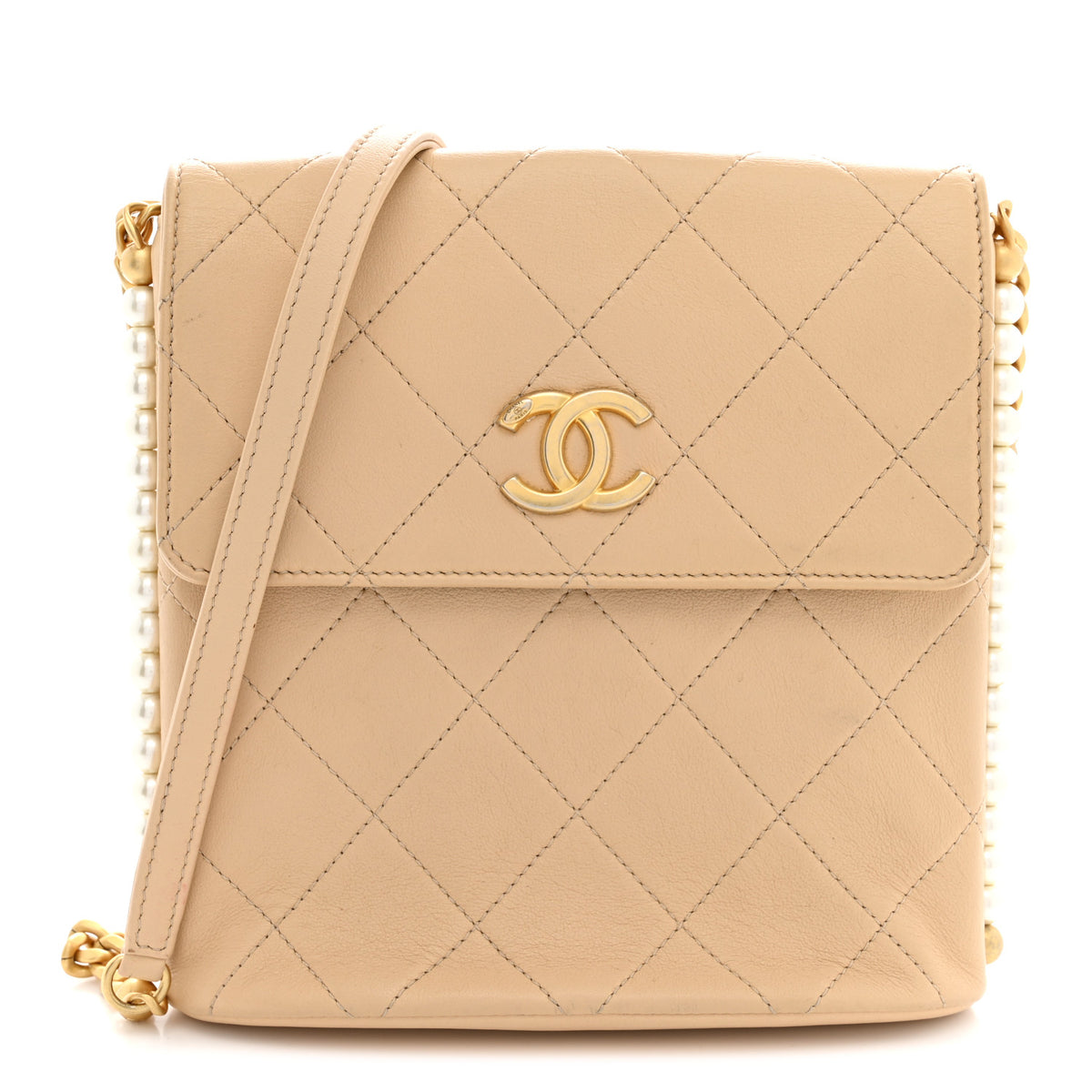 Chanel Calfskin Quilted Pearl Small About Pearls Hobo Bag Beige 1 of 13