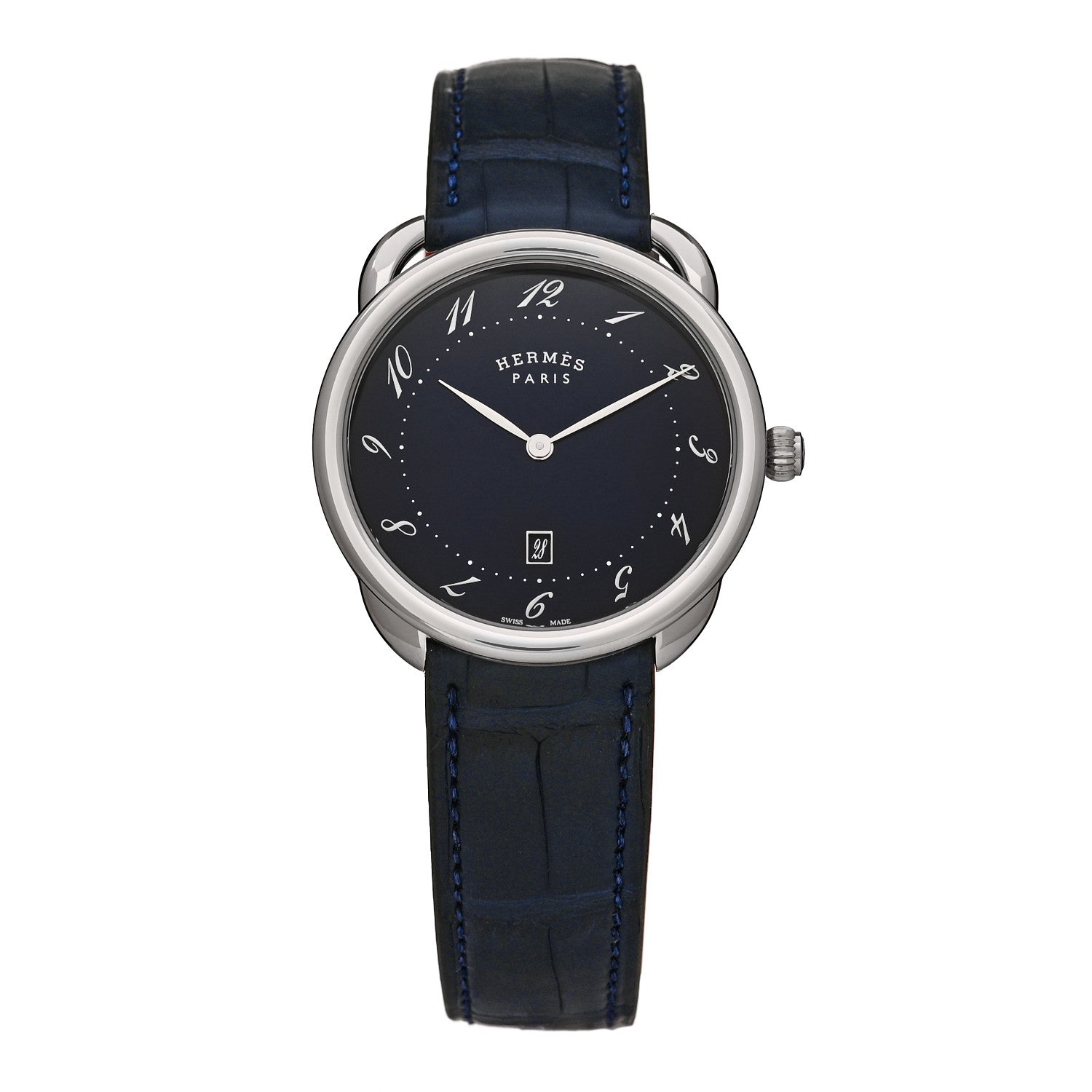 Hermes Stainless Steel Alligator 40mm Arceau Quartz Watch Bleu Abysse 1 of 6